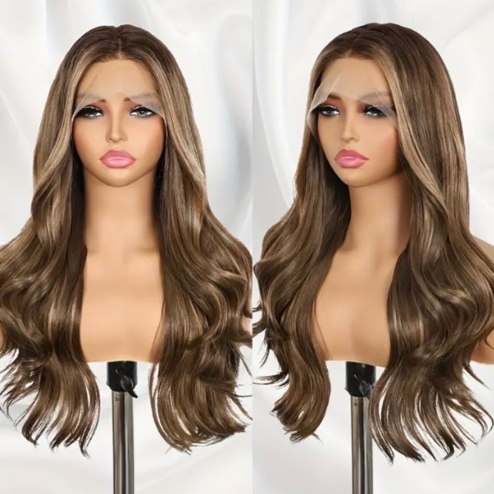 24” Synthetic Lace Front Wig Featuring a Blend of Brown And Honey Blonde Long.